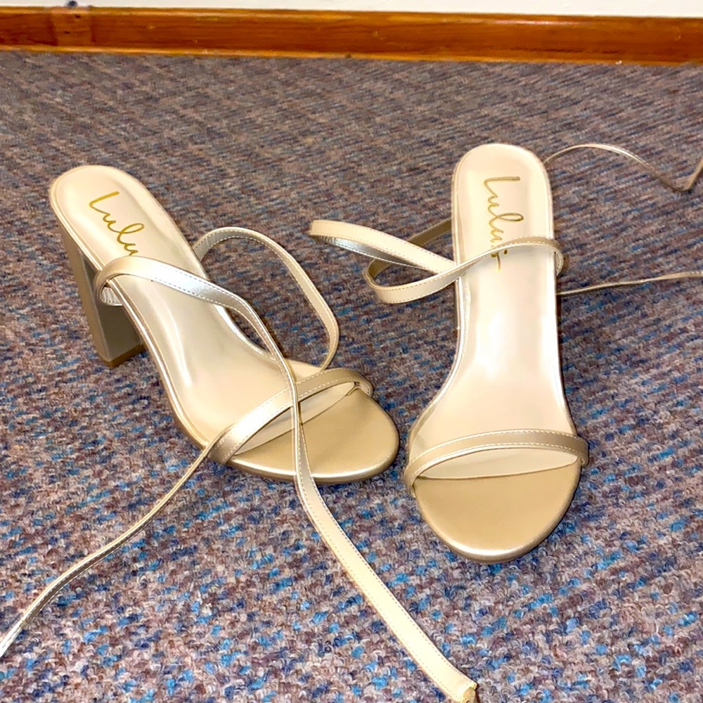 Lulu’s Myla Gold Strappy Heels